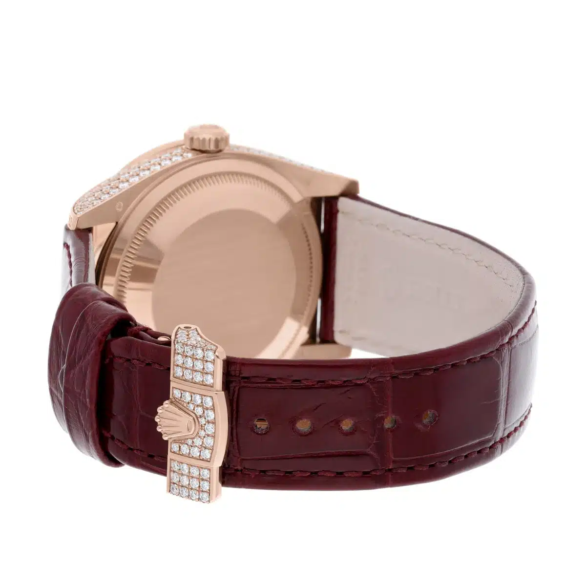 Rolex DayDate 36mm 128155RBR 18K Rose Gold Diamond Bezel Pave Diamond Roman Dial – image 8