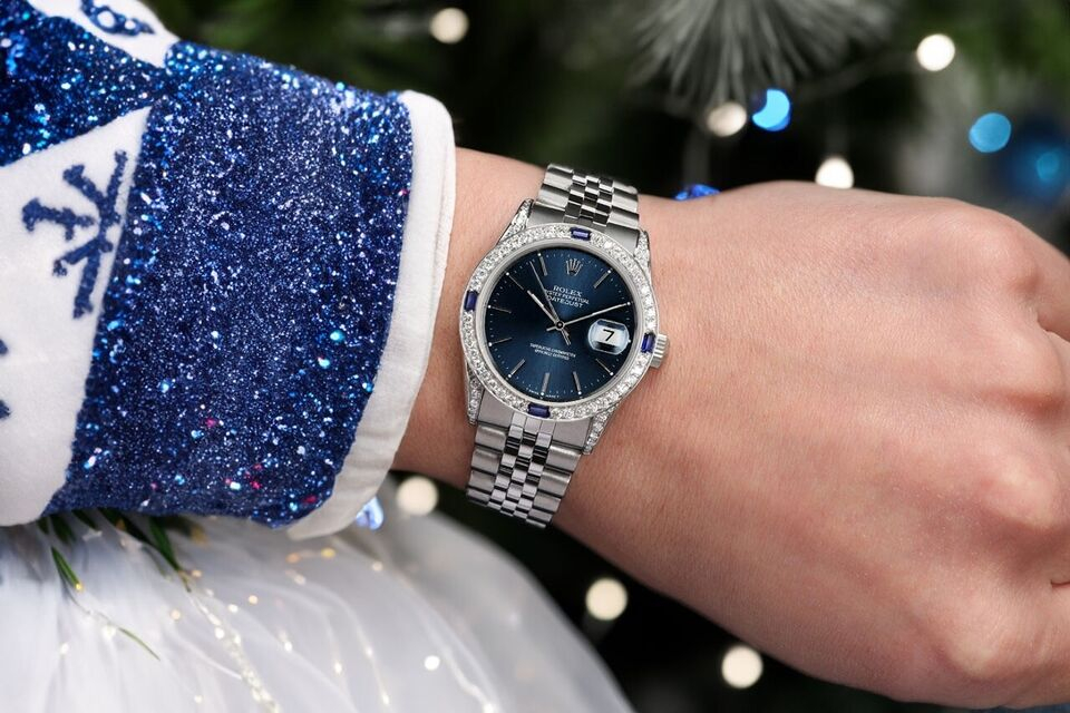 Rolex Datejust 31 Blue Index Dial Sapphire & Diamond Steel Watch 68274