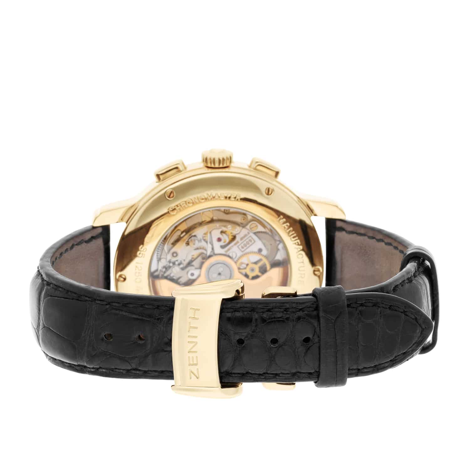 Zenith El Primero Fly-Back Y/G Automatic Silver Dial Mens Watch Leather Band 35.1250.4009/01.C495