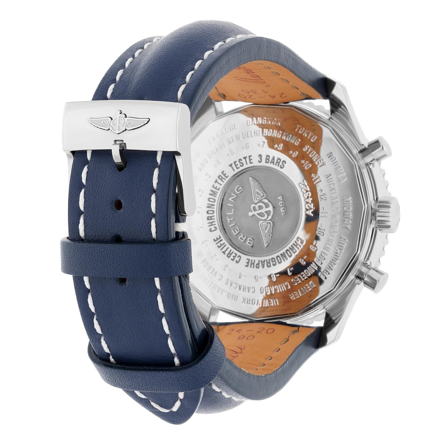 Breitling Navitimer World Blue Dial Stainless Steel Watch A24322 New Strap