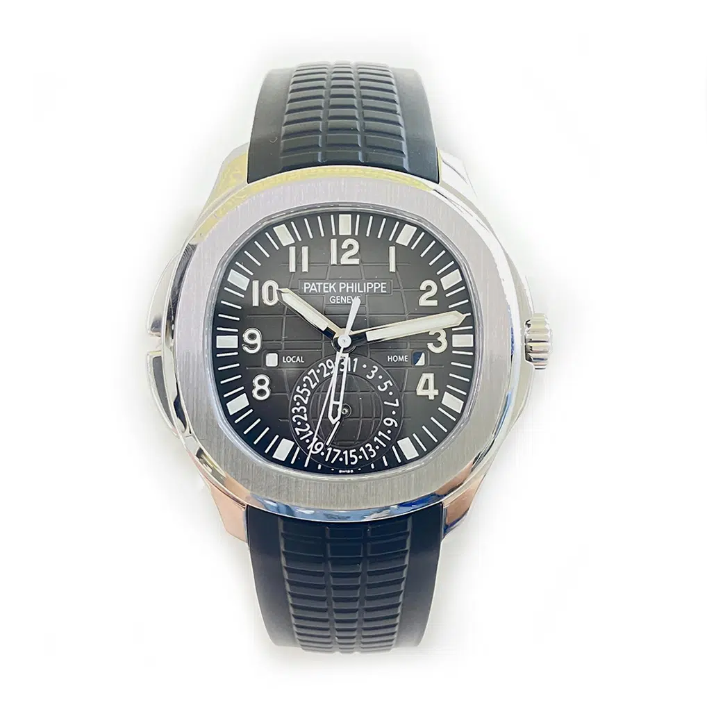 Patek Philippe Aquanaut Travel Time 5164A-001 stainless steel watch, dial detail