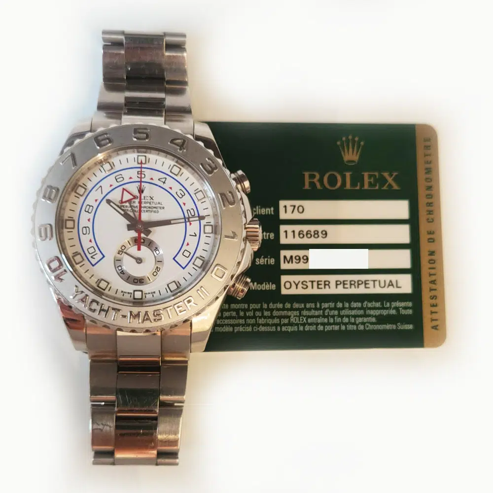 Rolex Yacht-Master II 116689 white gold, white dial, dial detail