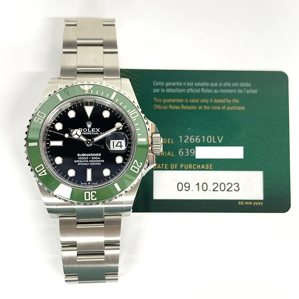Rolex Submariner 126610LV Starbucks, green bezel, black dial, dial detail