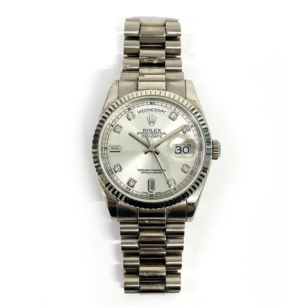Rolex Day-Date 118239A 36mm President Silver Diamond Dial White Gold Bracelet Watch 2003