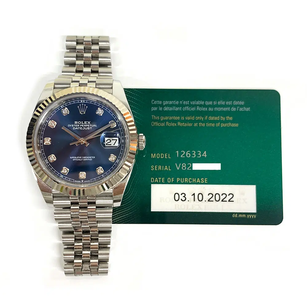 Rolex Datejust 41mm Jubilee 126334 Stainless Steel Watch Blue Diamond Dial – image 2