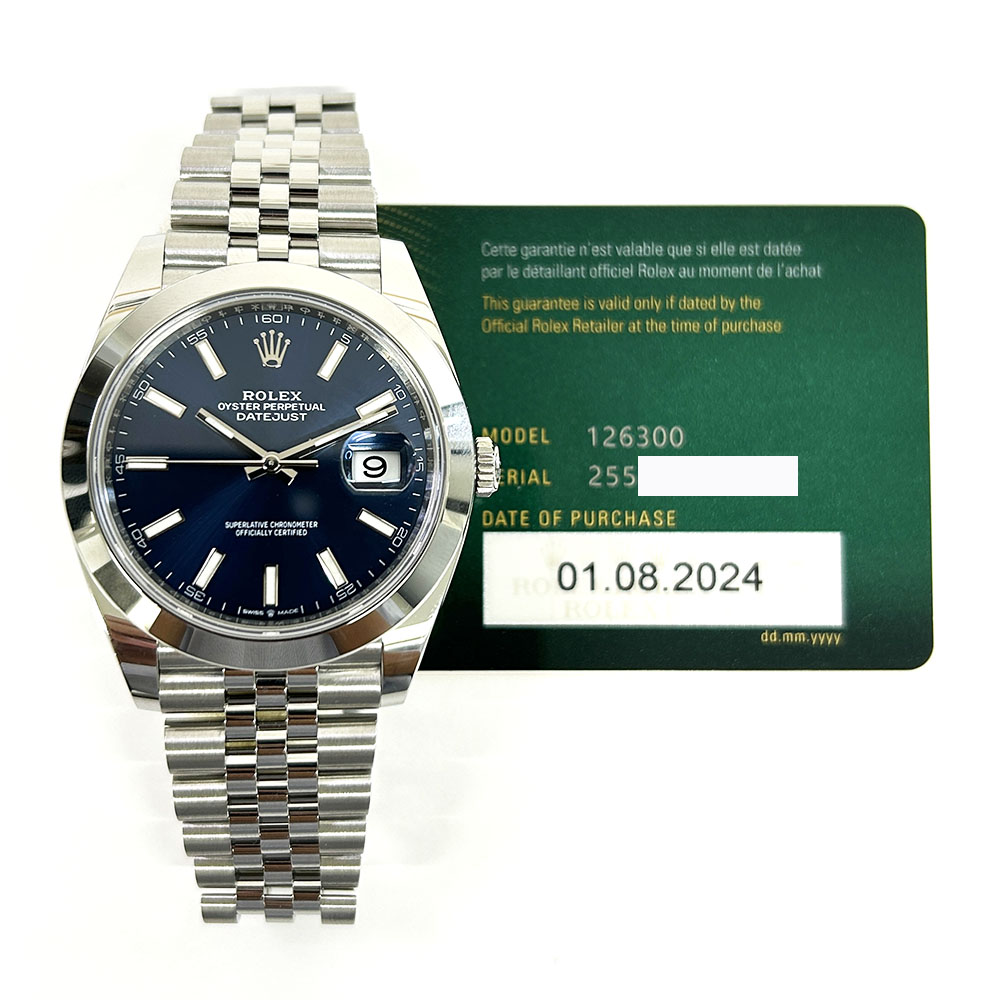 Rolex Datejust 41mm 126300-0002 Jubilee Stainless Steel Watch Blue Index Dial 2024