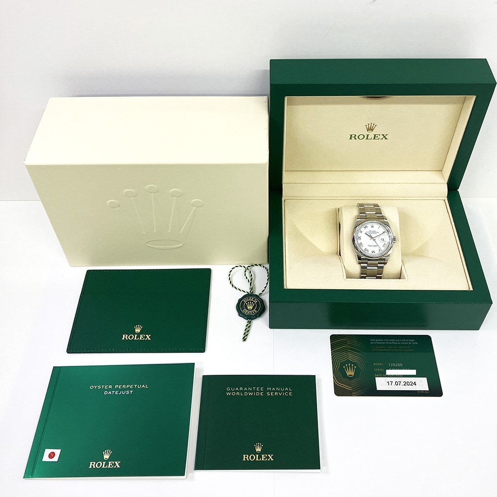Rolex Steel Datejust 36 Domed Bezel 126200-0008 White Roman Dial Oyster Bracelet Watch 2024