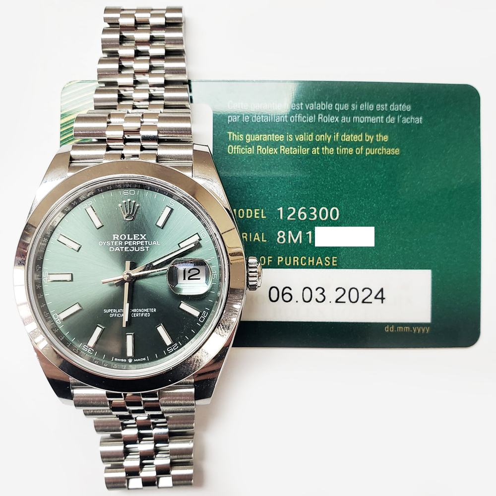 Rolex Datejust Green Index Dial Jubilee Bracelet 126300-0020 Stainless Steel Men's Watch 2024