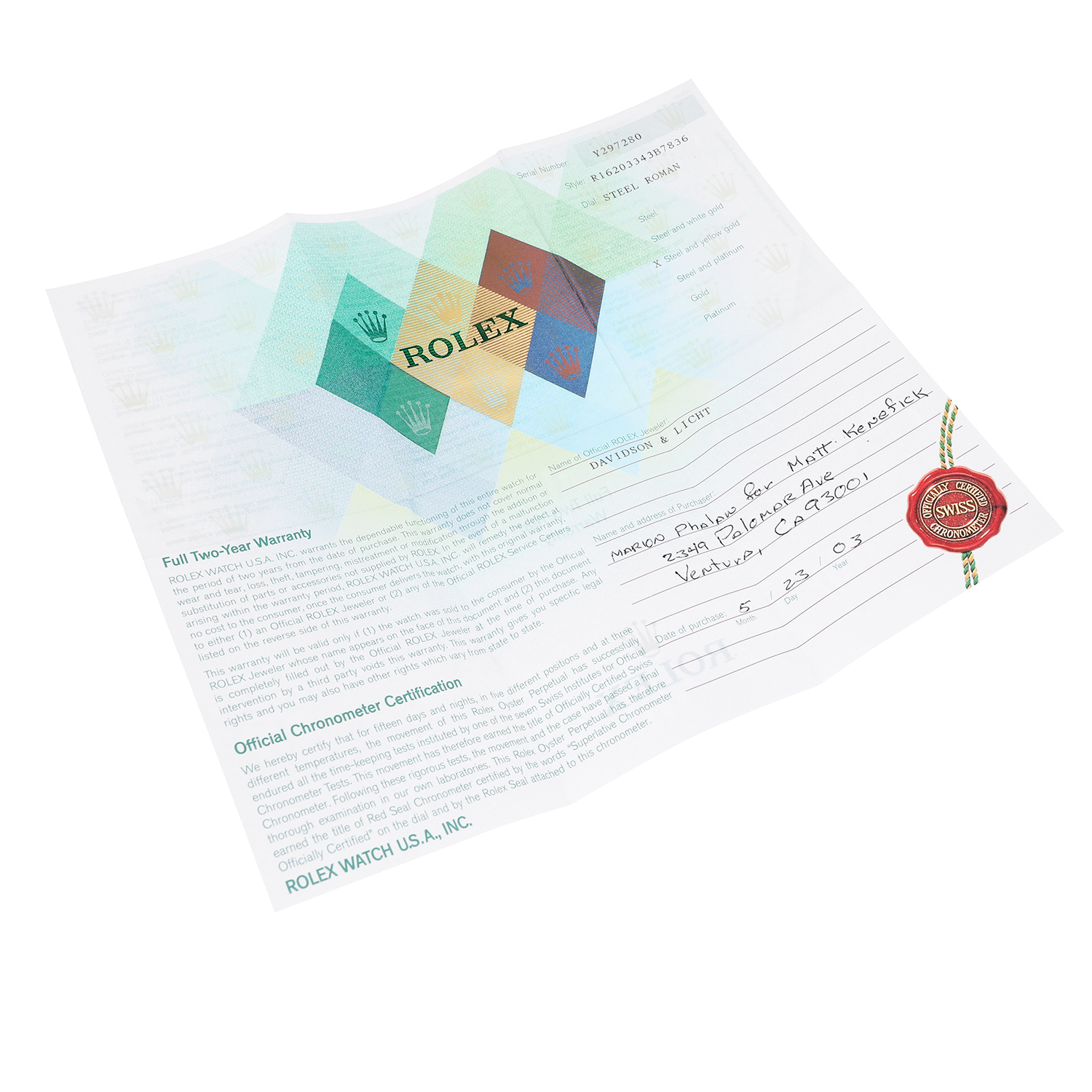 Rolex Datejust 36 Steel & Gold 16203 Silver Roman Jubilee Complete 2003