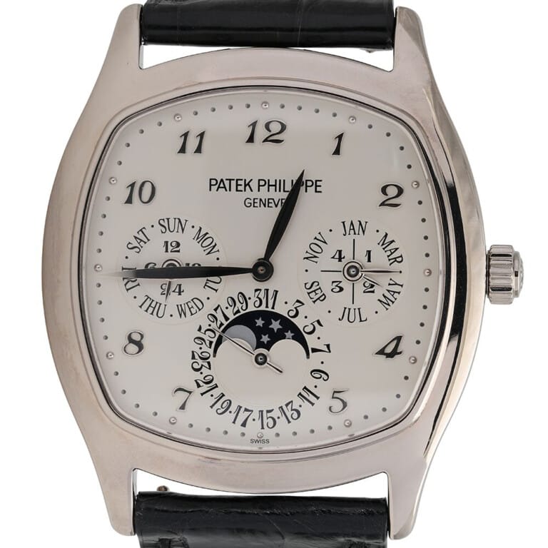 Patek Philippe Perpetual Calendar 5940G-001 white gold cushion watch, silver dial