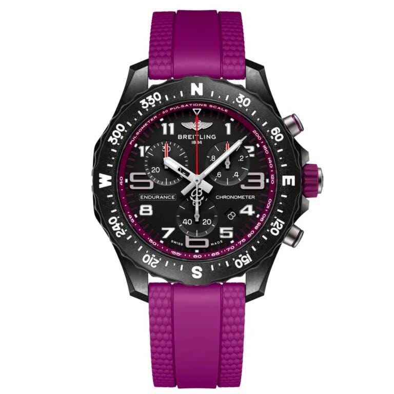 Breitling Endurance Pro X83310F61B1S1 38mm Black Dial Bi-directional Bezel Purple Rubber Band
