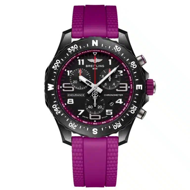 Breitling Endurance Pro X83310F61B1S1 38mm Black Dial Bi-directional Bezel Purple Rubber Band