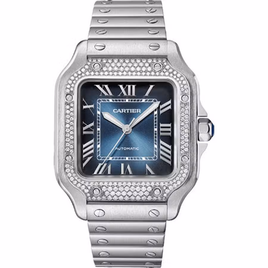 Cartier Santos Medium 35mm W4SA0006 Automatic Stainless Steel Watch Blue Roman Dial 2024