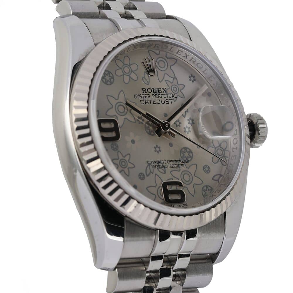 Rolex Datejust 36mm 116234 Steel & White Gold Watch Silver Flower Dial