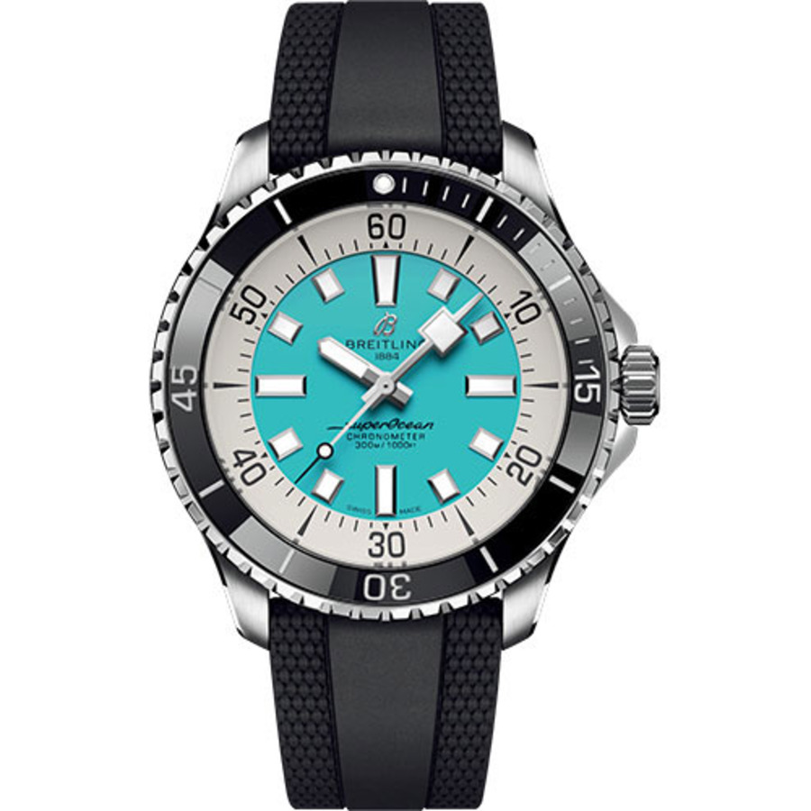 Breitling Superocean Turquoise Dial 44mm A17376211L2S1 Stainless Steel With Black Rubber Automatic Watch 2024