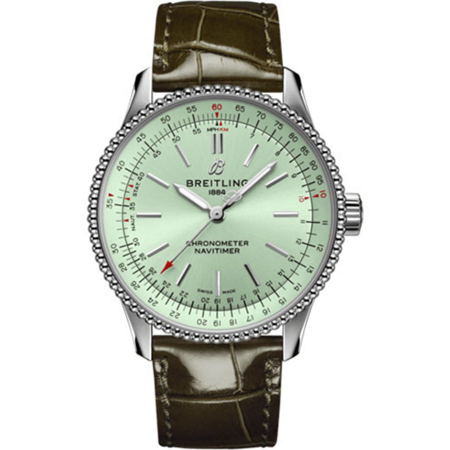 images Breitling Navitimer Automatic 35mm A17395361L1P1 Stainless Steel with Green Leather Watch Mint Green Dial 2024