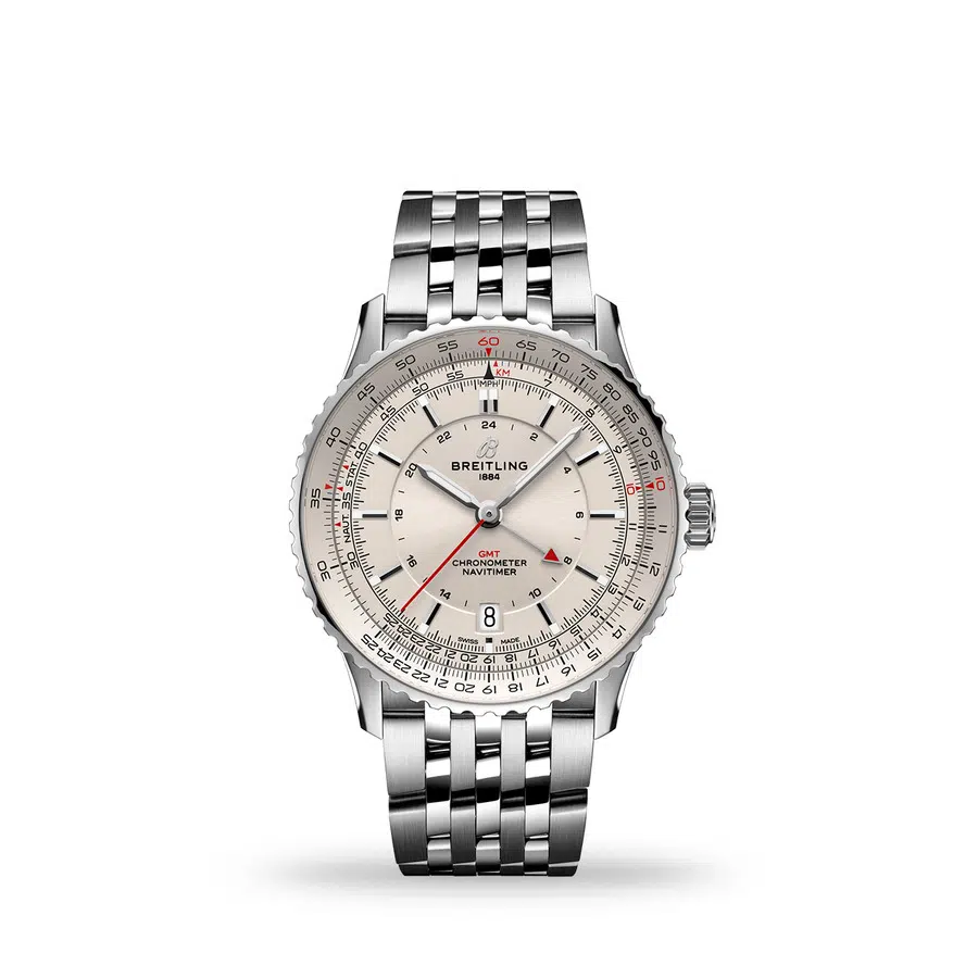 Breitling Navitimer GMT 41 Silver Dial A32310211G1A1 Stainless Steel Watch 2024