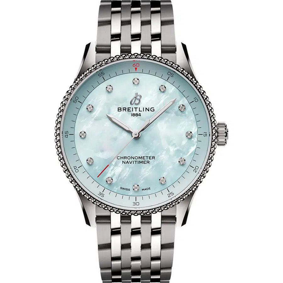 Breitling Navitimer Quartz Chronometer A77320171C1A1 Stainless Steel Diamond Ladies Blue Mother-Of-Pearl Dial Watch
