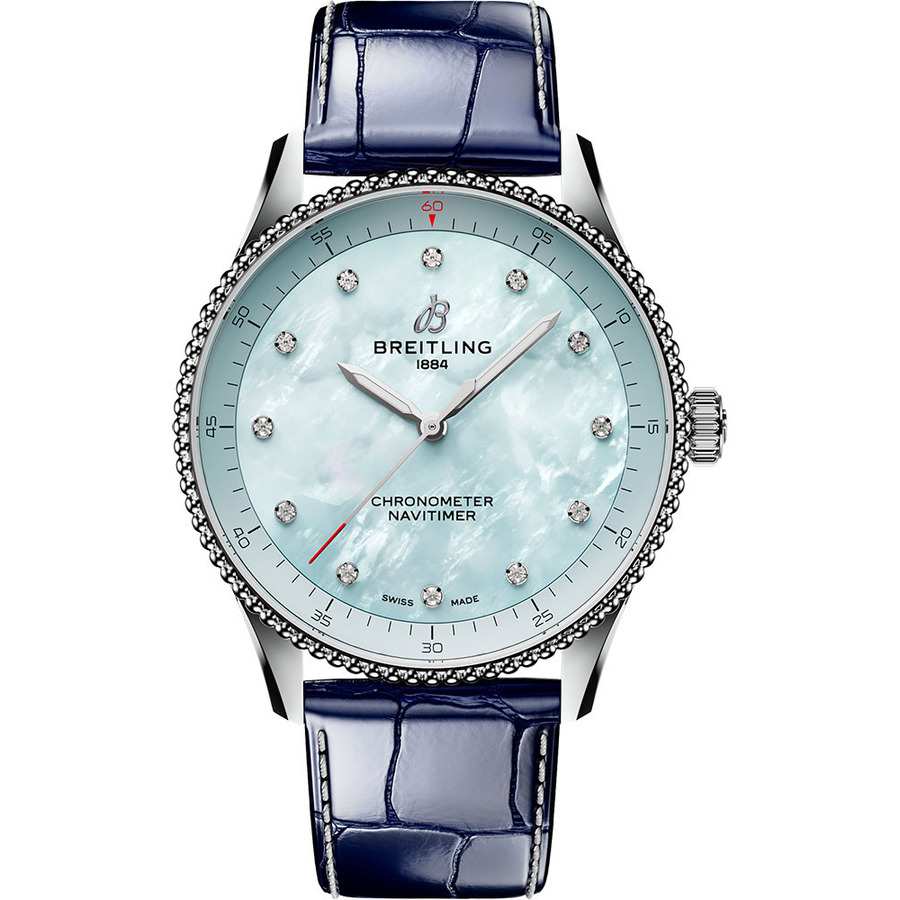 Breitling Navitimer Chronometer A77320171C1P1 Quartz Stainless Steel with Blue Alligator Leather Watch Blue MOP Dial 2024