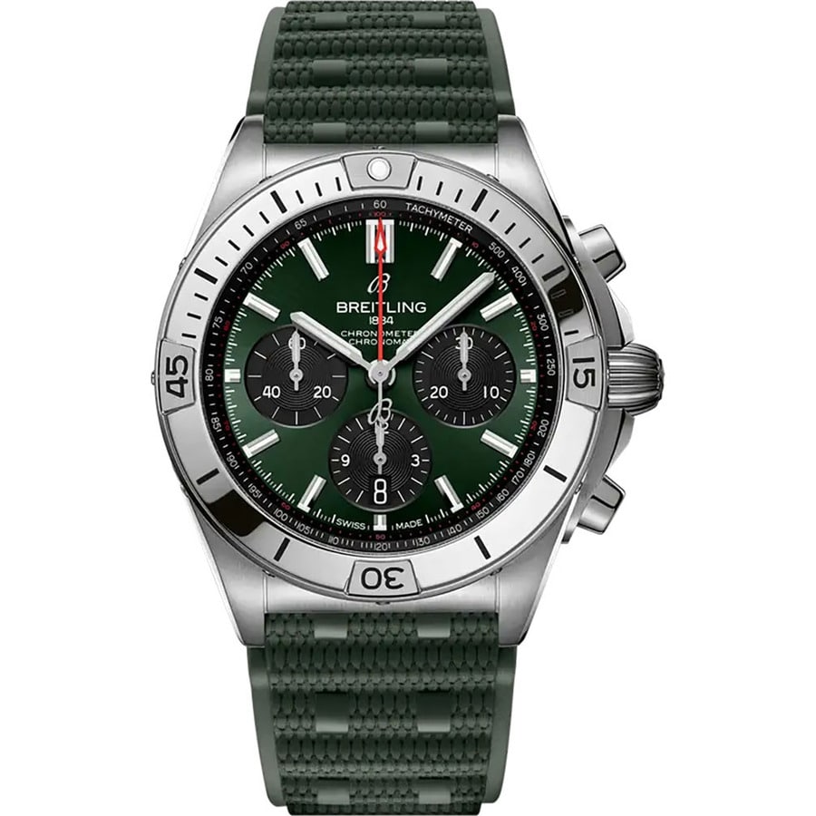 Breitling Chronomat B01 42mm AB0134101L2S1 Stainless Steel With Green Leather Watch Green Dial 2024