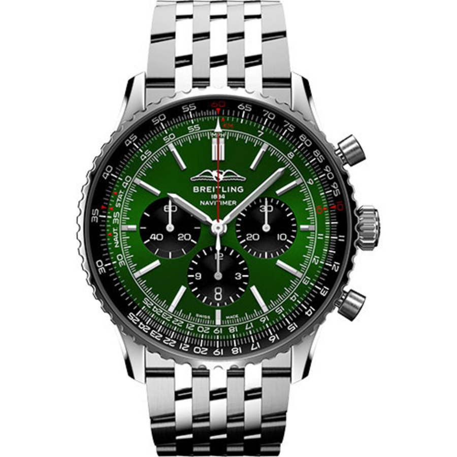 images Breitling Super Navitimer B01 46mm AB0137241L1A1 Stainless Steel Watch Green Dial 2024