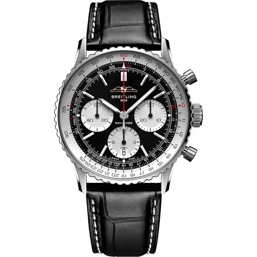 Breitling Super Navitimer B01 41mm Stainless Steel AB0139211B1A1 Black Leather Black Dial Men's Watch 2024