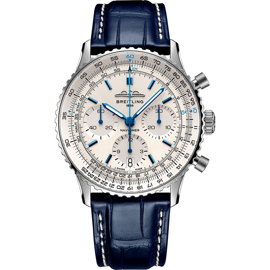 Breitling Super Navitimer B01 41mm AB0139A71G1P1 Silver Dial Stainless Steel With Blue Leather Watch 2024