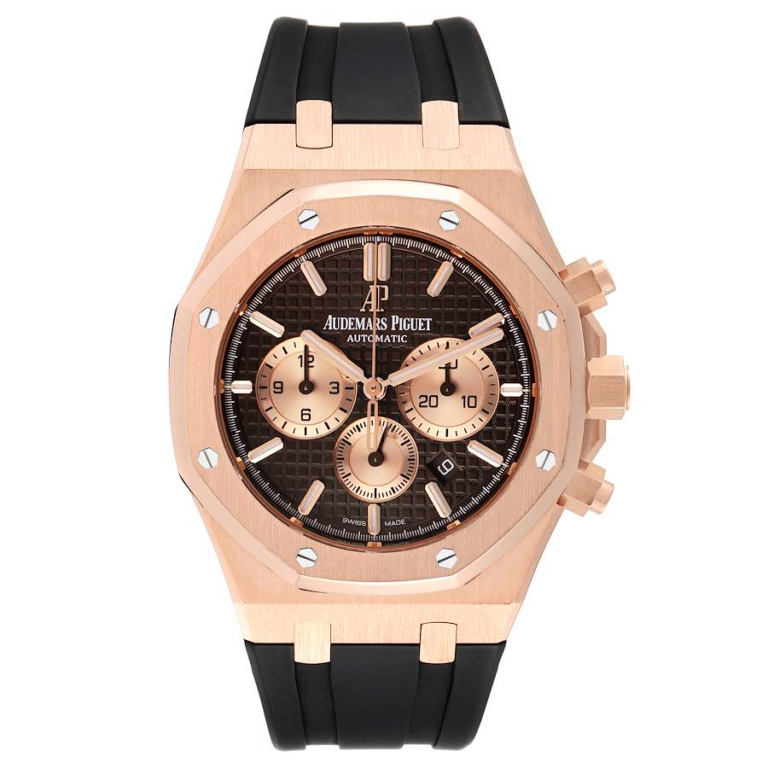Audemars Piguet Royal Oak Chronograph 26331OR.OO.D821CR.01 Rose Gold With Black Rubber Watch Brown Dial