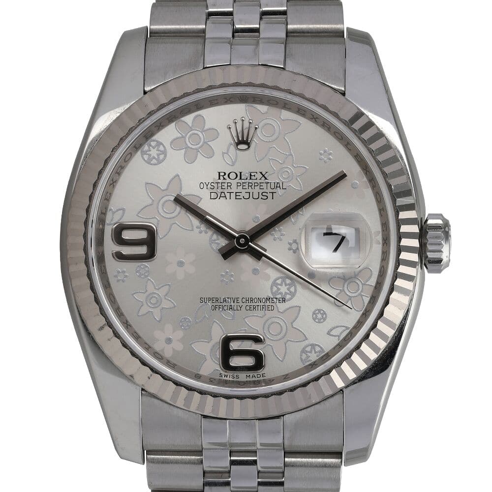 Rolex Datejust 36mm 116234 Steel & White Gold Watch (Silver Flower Dial)