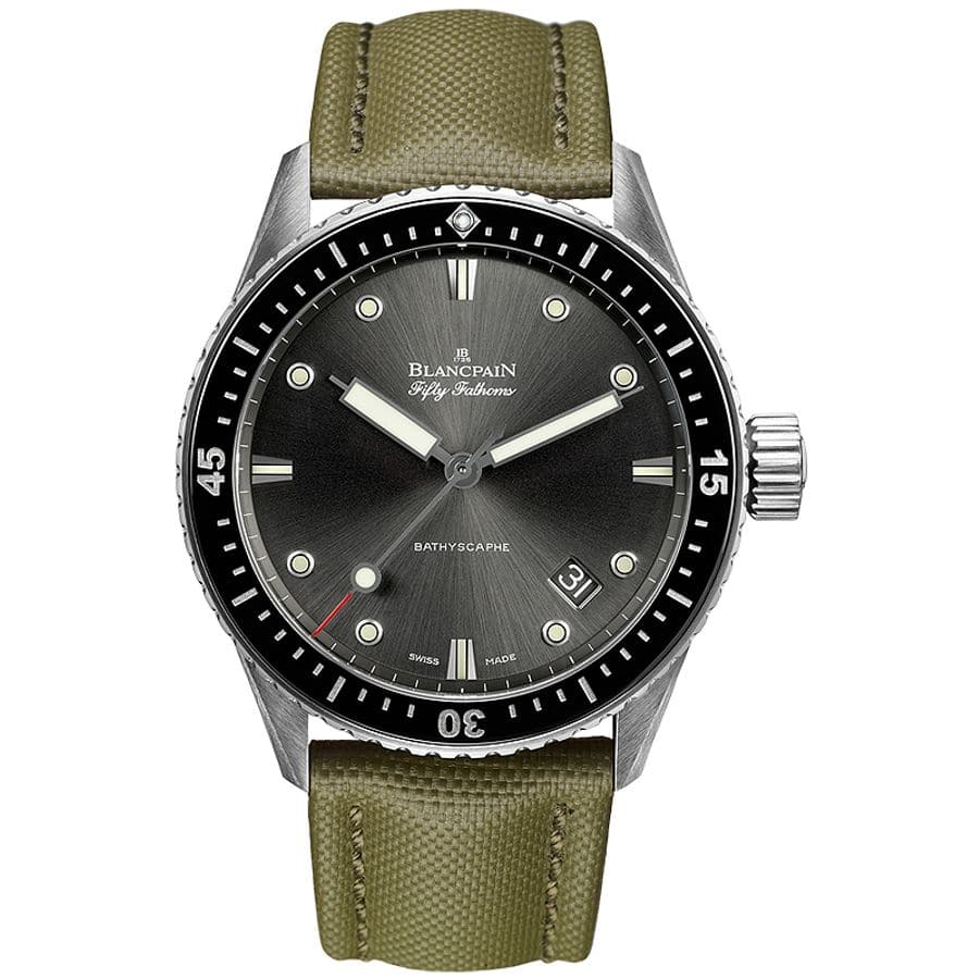 Blancpain Fifty Fathoms Bathyscaphe 5000-1110-K52A Stainless Steel With Green Fabric Grey Dial