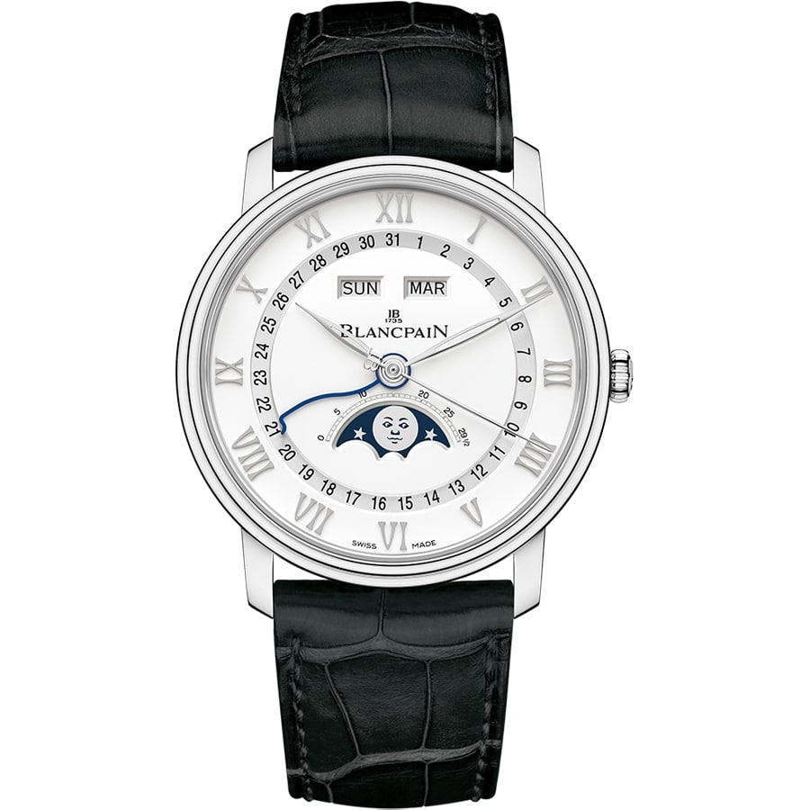 Blancpain Villeret Quantième Complete 6654-1127-55B Stainless Steel with Black Leather Band