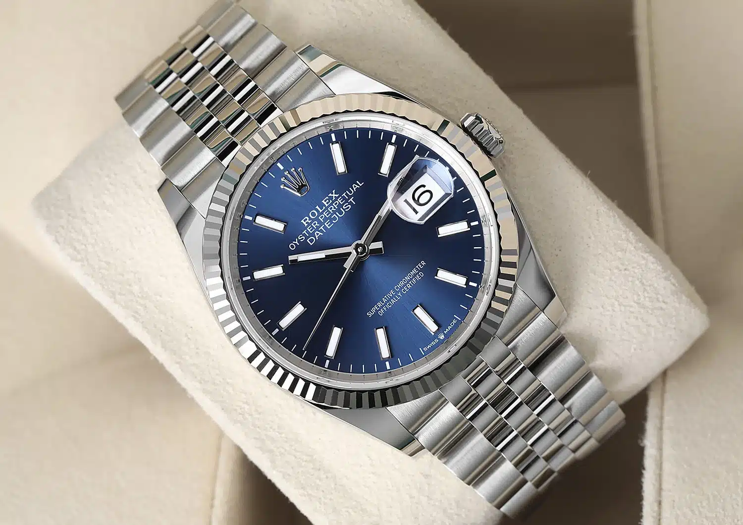 Unworn Rolex Datejust 126234-0017 Stainless Steel and White Gold Watch with Blue Index Dial Jubilee – image 3