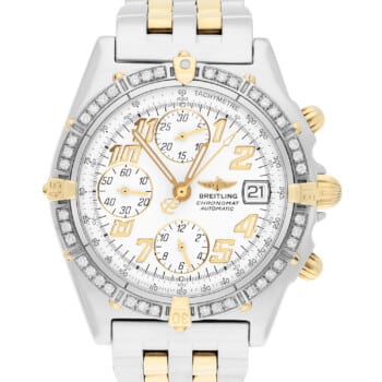 Breitling Blackbird Chronomat White Dial 39MM Steel & 18K Yellow Gold B13350 Diamond Bezel