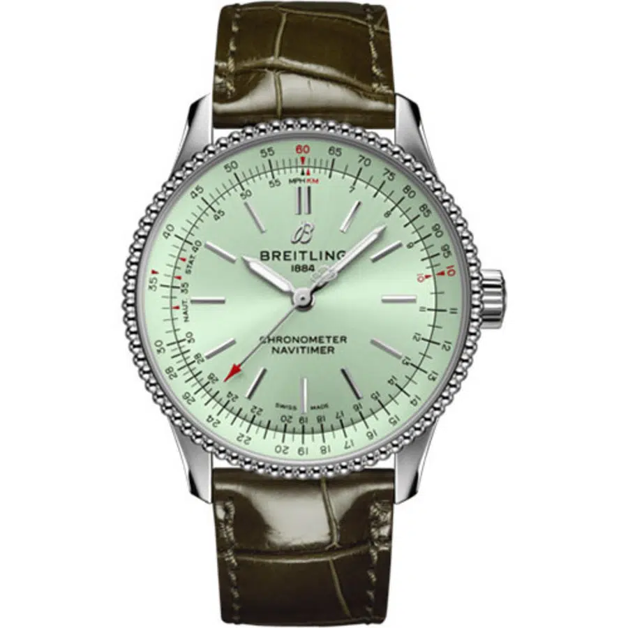 Breitling Navitimer Automatic 35mm A17395361L1P1 Stainless Steel with Green Leather Watch Mint Green Dial 2024
