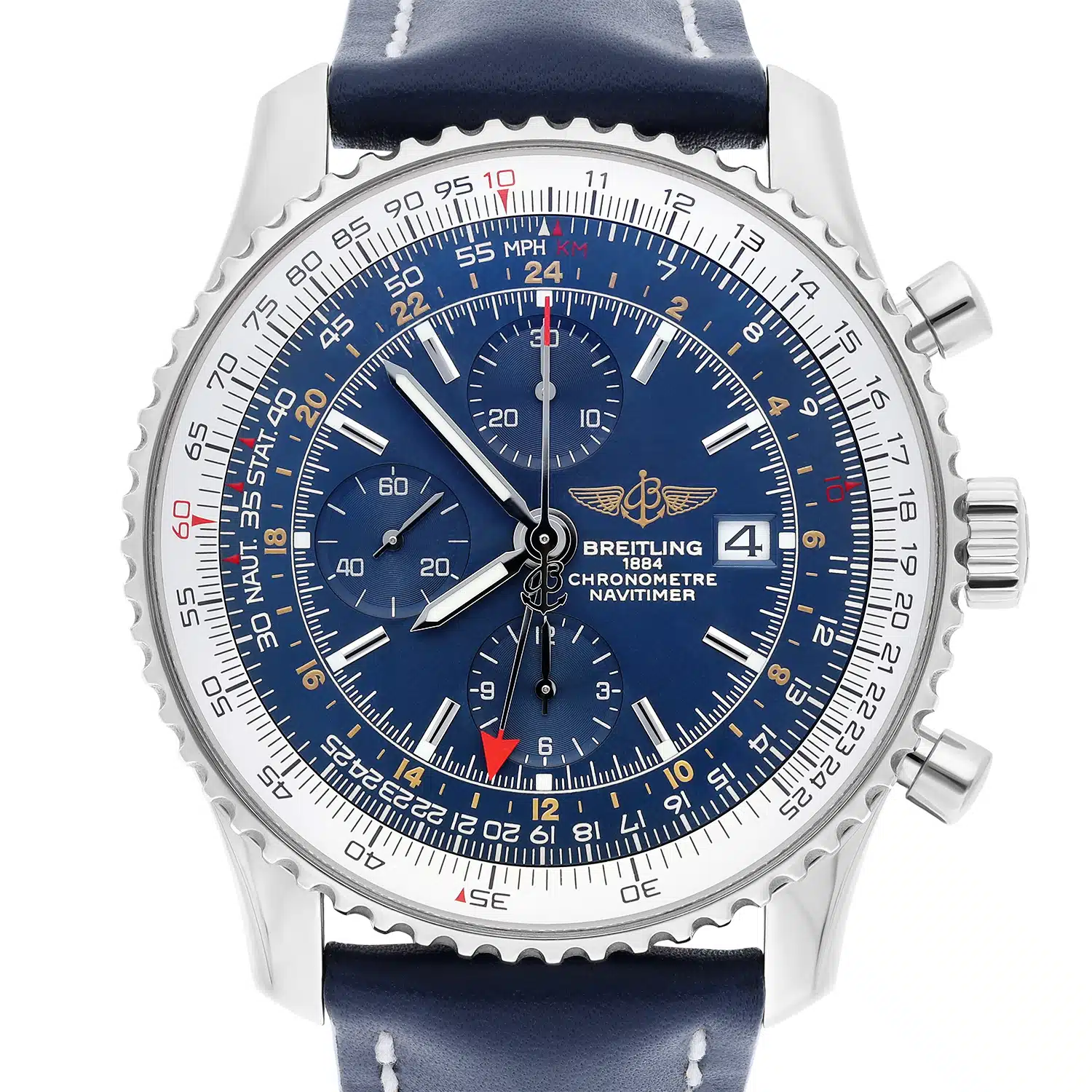 Breitling Navitimer World Blue Dial Stainless Steel Watch A24322 New Strap
