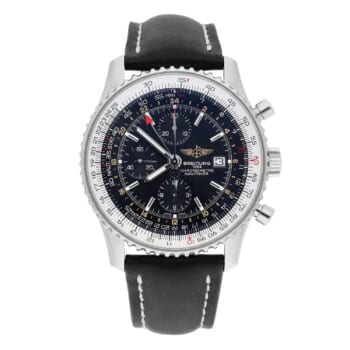 Breitling Navitimer World Black Dial Stainless Steel Watch A24322 New Strap