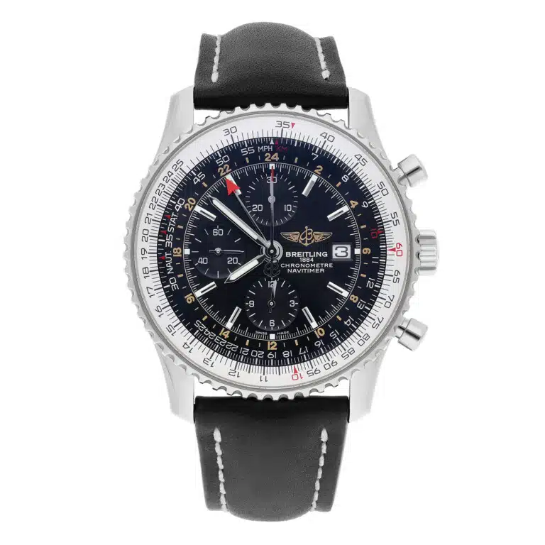 Breitling Navitimer World Black Dial Stainless Steel Watch A24322 New Strap