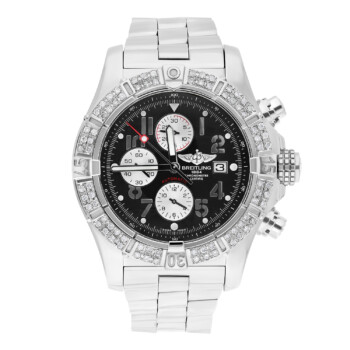 Breitling Super Avenger SS Chronograph Black Arabic 48mm Diamond Bezel A13370