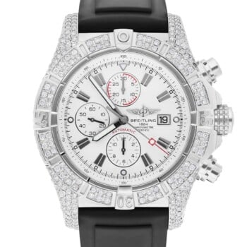 Breitling Super Avenger White Dial A13370 Stainless Steel Custom Diamond Watch