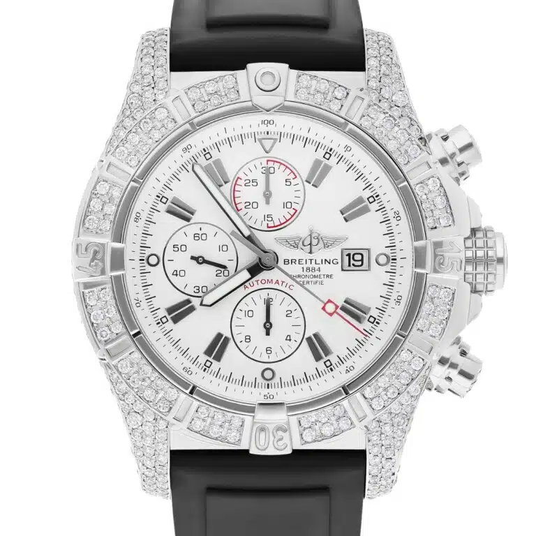 Breitling Super Avenger White Dial A13370 Stainless Steel Custom Diamond Watch