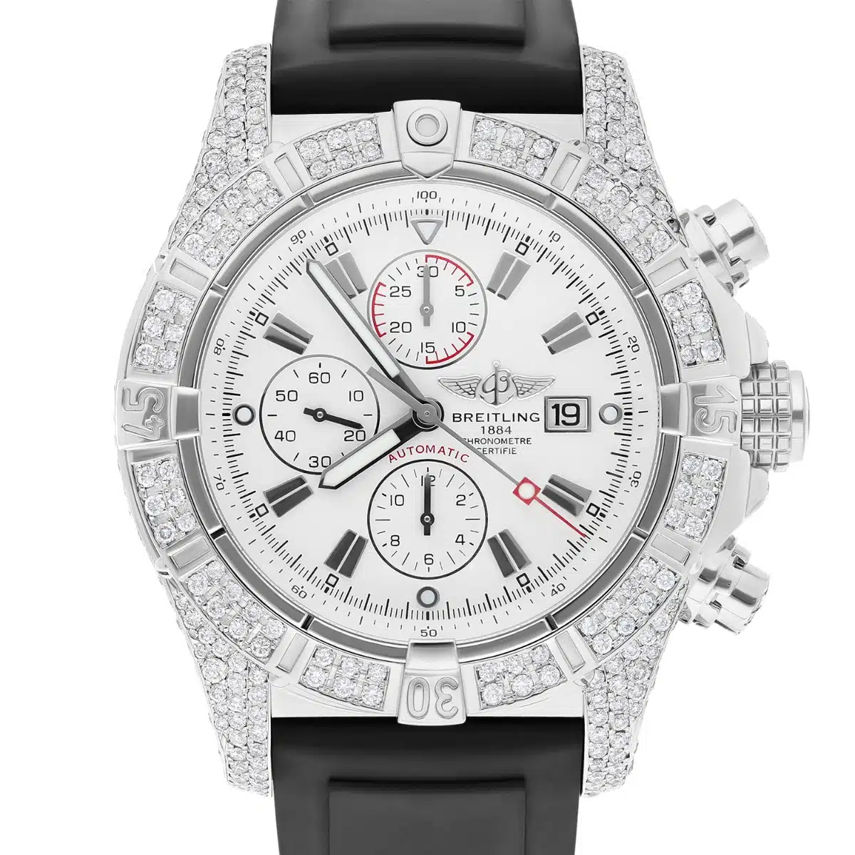 Breitling Super Avenger White Dial A13370 Stainless Steel Custom Diamond Watch