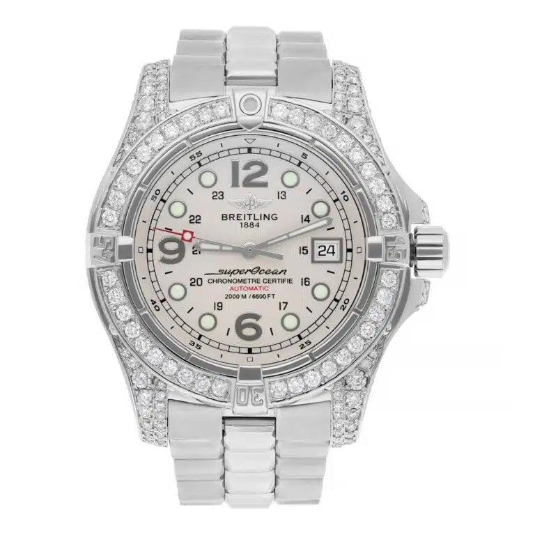 Breitling Super Ocean Mens 44mm Custom Diamond Stainless Steel Watch A44360