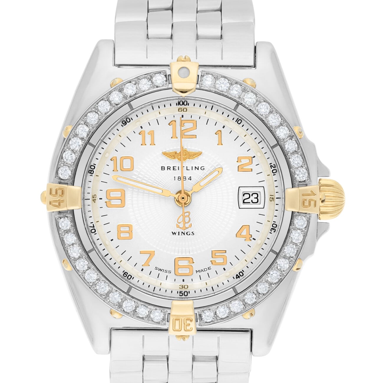 Breitling Wings Lady Two-Tone 18k Yellow Gold Steel Ivory 31mm B67050 Diamond Bezel
