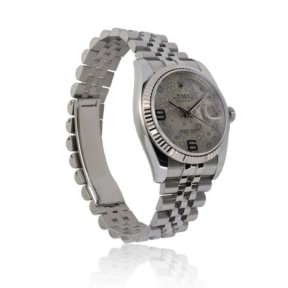 Rolex Datejust 36mm 116234 Steel & White Gold Watch Silver Flower Dial