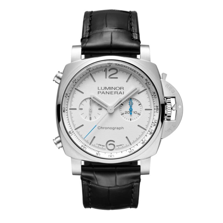 Panerai Luminor Chrono PAM01218 44mm Stainless Steel with Black Leather Watch White Dial 2024