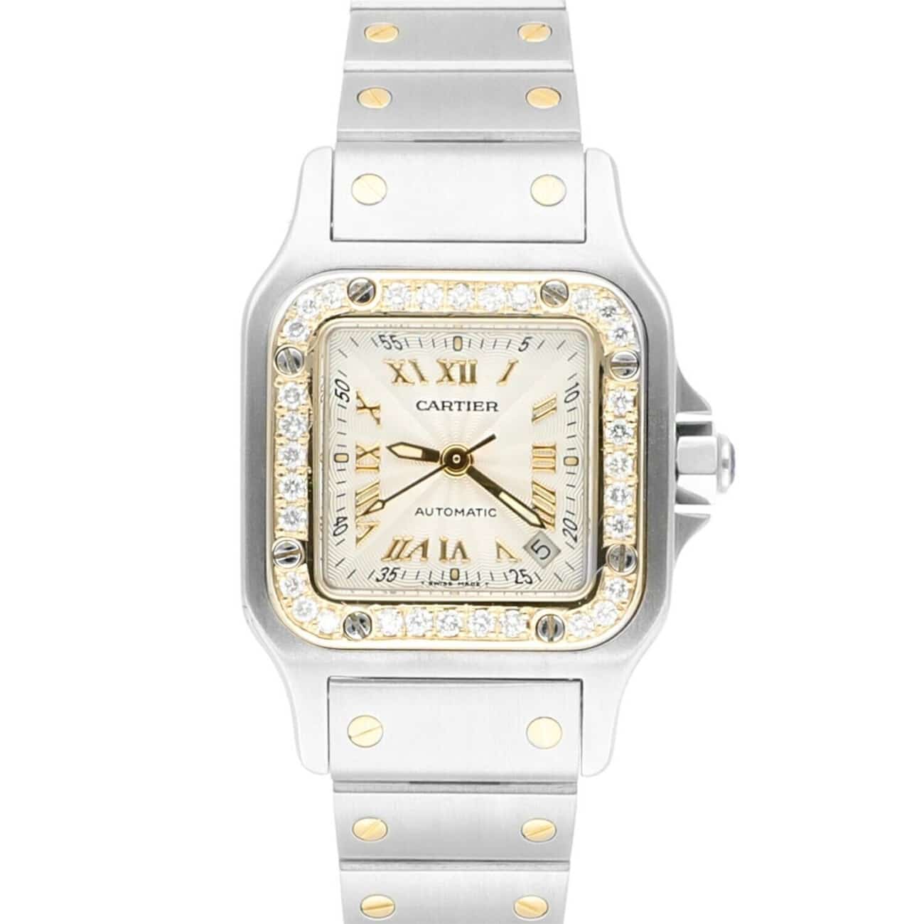Cartier Santos Galbee 24 mm Women's Two Tone Yellow Gold 2423 Watch Diamonds