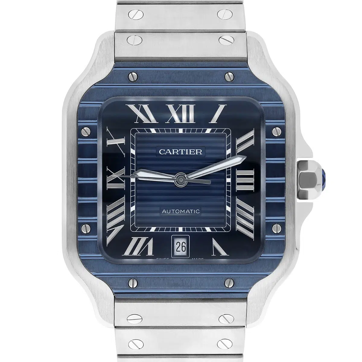 Cartier Santos De Cartier Blue Dial Stainless Steel Men's Watch WSSA0048 Complete