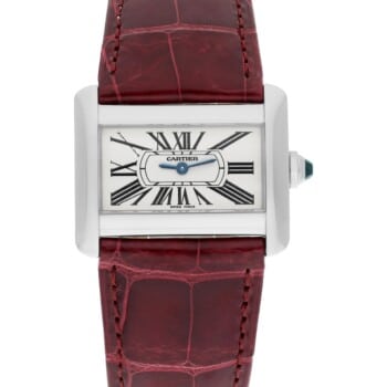 Cartier Tank Divan Stainless Steel 32mm Red Strap Ladies Watch Ref # 2599
