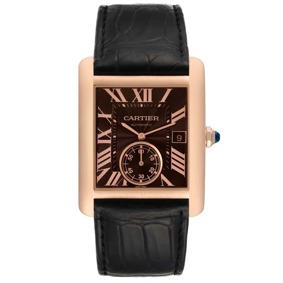 Cartier Tank MC W5330002 rose gold watch, brown dial and leather strap
