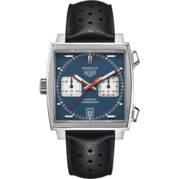 Tag Heuer CAW211P.FC6356 Monaco Automatic Chronograph 39 mm Steel Case Blue Dial Leather Strap Watch 2024